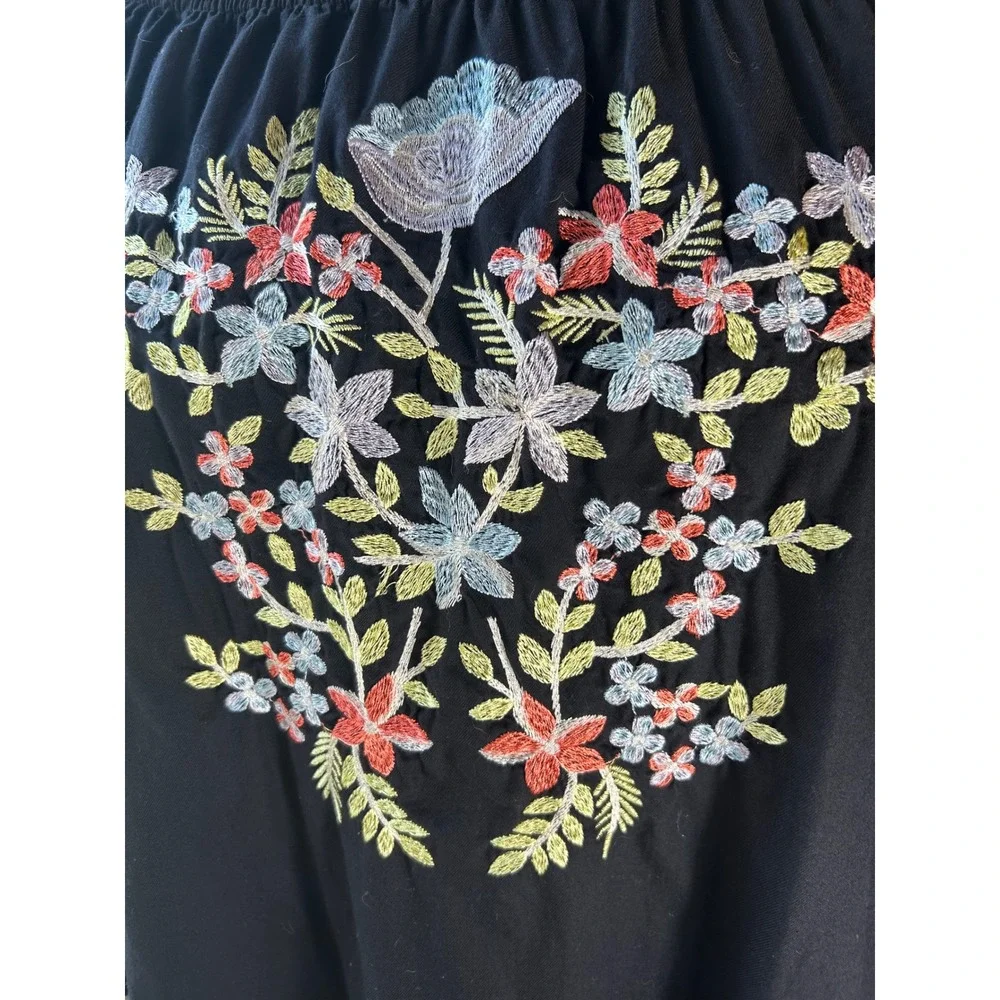 Free People Faded Bloom Mini Dress  MEDIUM Black Floral Embroidered OB626578